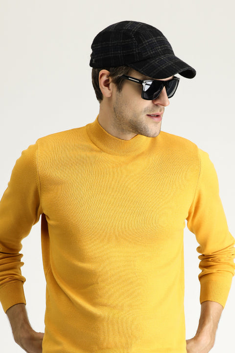 Hardal Yarım Balıkçı Yaka Regular Fit Pamuklu Triko Kazak