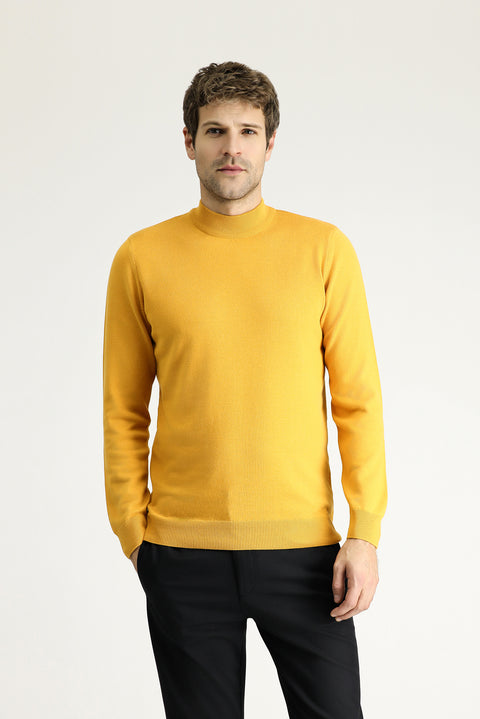 Hardal Yarım Balıkçı Yaka Regular Fit Pamuklu Triko Kazak