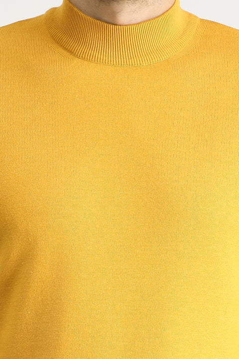 Hardal Yarım Balıkçı Yaka Regular Fit Pamuklu Triko Kazak