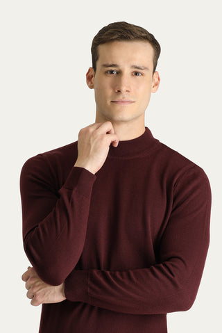  Koyu Bordo Yarım Balıkçı Yaka Regular Fit Pamuklu Triko Kazak