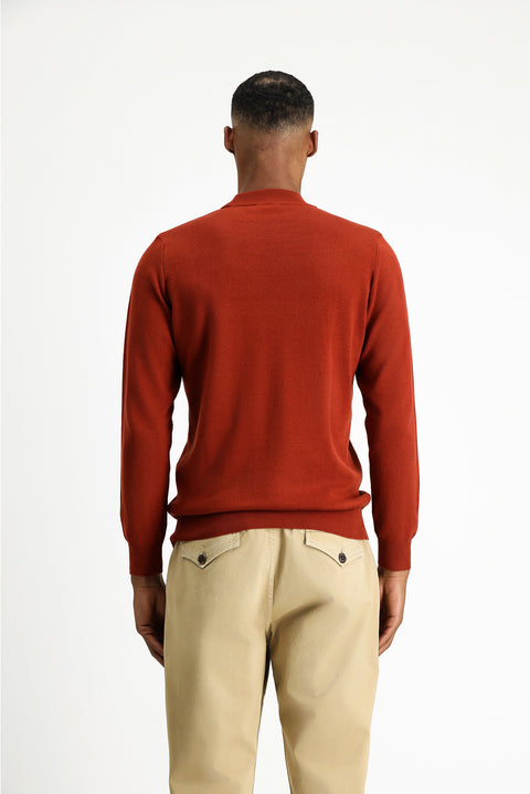 Kiremit Yarım Balıkçı Yaka Regular Fit Pamuklu Triko Kazak