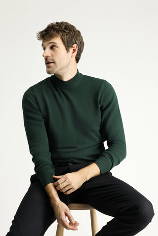  Orman Yeşili Yarım Balıkçı Yaka Regular Fit Pamuklu Triko Kazak