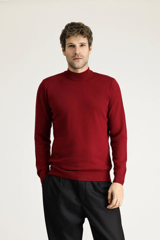  Koyu Kırmızı Yarım Balıkçı Yaka Regular Fit Pamuklu Triko Kazak