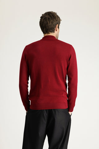  Koyu Kırmızı Yarım Balıkçı Yaka Regular Fit Pamuklu Triko Kazak