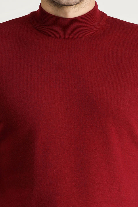 Koyu Kırmızı Yarım Balıkçı Yaka Regular Fit Pamuklu Triko Kazak