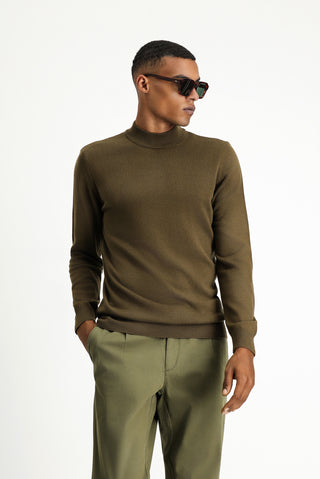  Koyu Vizon Yarım Balıkçı Yaka Regular Fit Pamuklu Triko Kazak