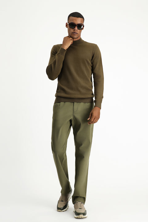 Koyu Vizon Yarım Balıkçı Yaka Regular Fit Pamuklu Triko Kazak