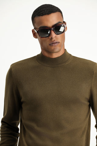  Koyu Vizon Yarım Balıkçı Yaka Regular Fit Pamuklu Triko Kazak