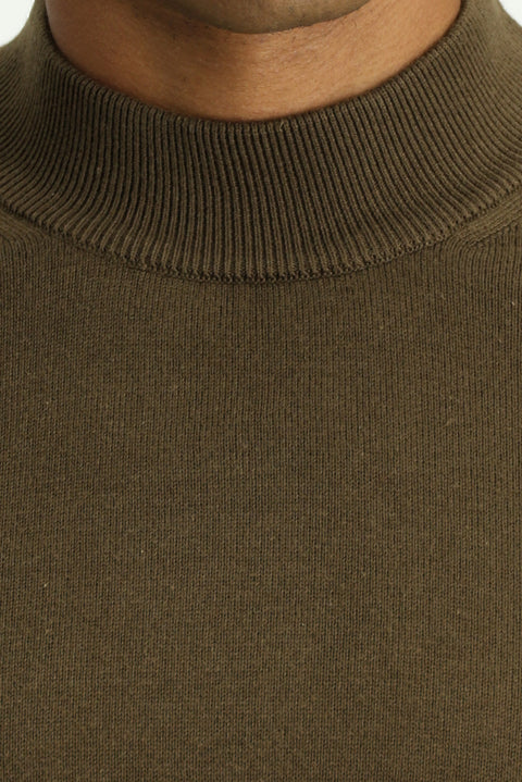 Koyu Vizon Yarım Balıkçı Yaka Regular Fit Pamuklu Triko Kazak