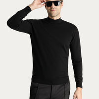 Siyah Yarım Balıkçı Yaka Slim Fit Dar Kesim Pamuklu Triko Kazak