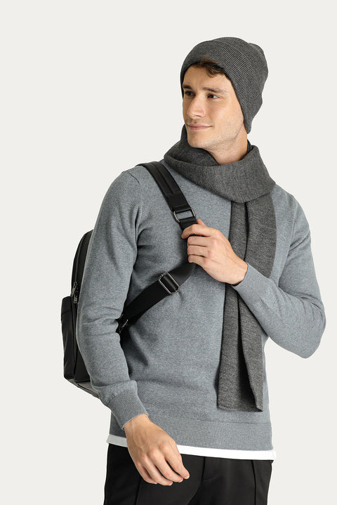 Orta Gri Melanj Yarım Balıkçı Yaka Slim Fit Dar Kesim Pamuklu Triko Kazak