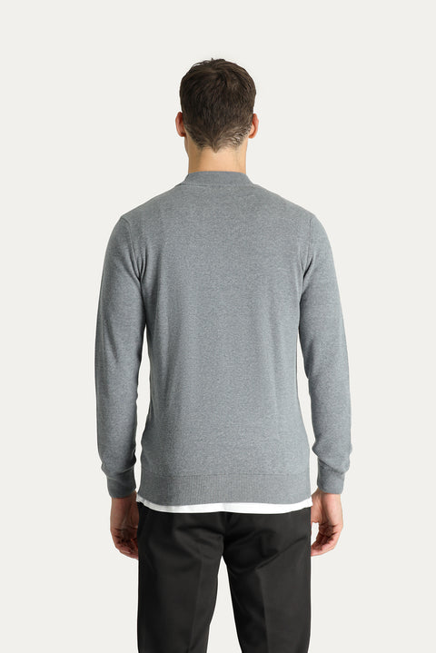 Orta Gri Melanj Yarım Balıkçı Yaka Slim Fit Dar Kesim Pamuklu Triko Kazak