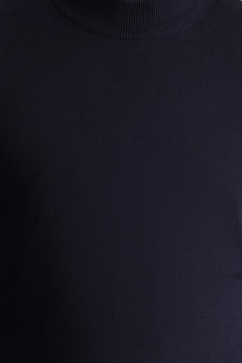 Koyu Lacivert Yarım Balıkçı Yaka Slim Fit Dar Kesim Pamuklu Triko Kazak