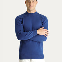 İndigo Yarım Balıkçı Yaka Slim Fit Dar Kesim Pamuklu Triko Kazak