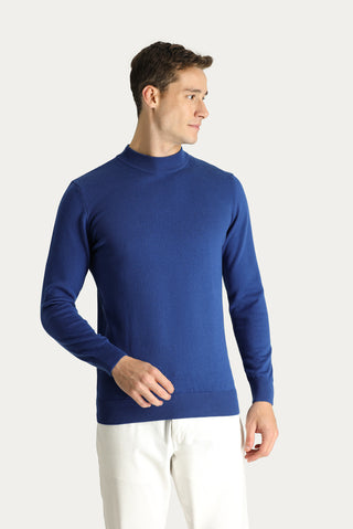  İndigo Yarım Balıkçı Yaka Slim Fit Dar Kesim Pamuklu Triko Kazak