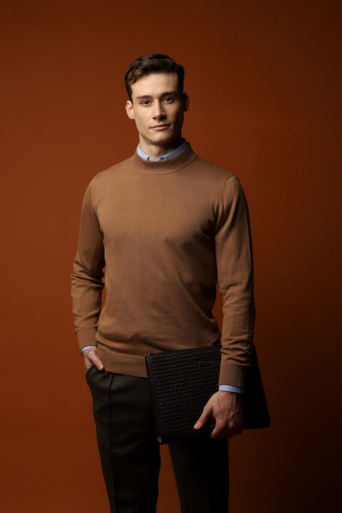 Camel Yarım Balıkçı Yaka Slim Fit Dar Kesim Pamuklu Triko Kazak