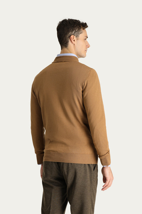 Camel Yarım Balıkçı Yaka Slim Fit Dar Kesim Pamuklu Triko Kazak