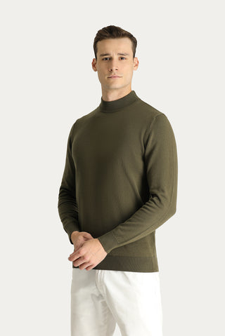  Orta Haki Yarım Balıkçı Yaka Slim Fit Dar Kesim Pamuklu Triko Kazak