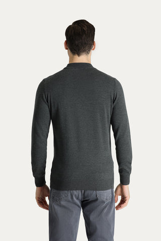  Koyu Antrasit Melanj Yarım Balıkçı Yaka Slim Fit Dar Kesim Pamuklu Triko Kazak