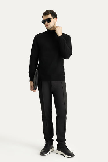 Siyah Yarım Balıkçı Yaka Slim Fit Dar Kesim Pamuklu Triko Kazak