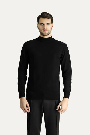 Siyah Yarım Balıkçı Yaka Slim Fit Dar Kesim Pamuklu Triko Kazak