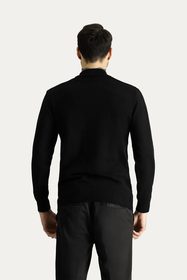 Siyah Yarım Balıkçı Yaka Slim Fit Dar Kesim Pamuklu Triko Kazak