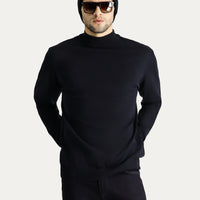 Koyu Lacivert Yarım Balıkçı Yaka Slim Fit Dar Kesim Pamuklu Triko Kazak