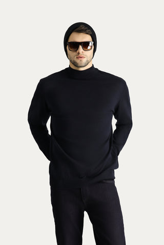  Koyu Lacivert Yarım Balıkçı Yaka Slim Fit Dar Kesim Pamuklu Triko Kazak
