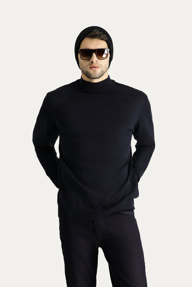 Koyu Lacivert Yarım Balıkçı Yaka Slim Fit Dar Kesim Pamuklu Triko Kazak