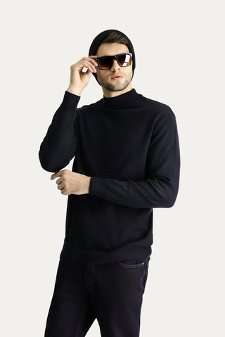  Koyu Lacivert Yarım Balıkçı Yaka Slim Fit Dar Kesim Pamuklu Triko Kazak