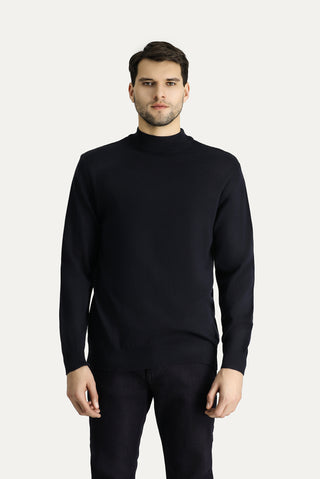  Koyu Lacivert Yarım Balıkçı Yaka Slim Fit Dar Kesim Pamuklu Triko Kazak