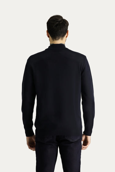 Koyu Lacivert Yarım Balıkçı Yaka Slim Fit Dar Kesim Pamuklu Triko Kazak