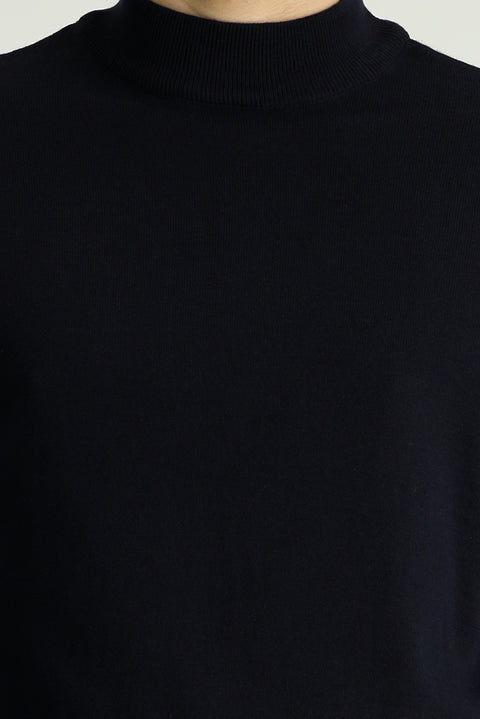 Koyu Lacivert Yarım Balıkçı Yaka Slim Fit Dar Kesim Pamuklu Triko Kazak