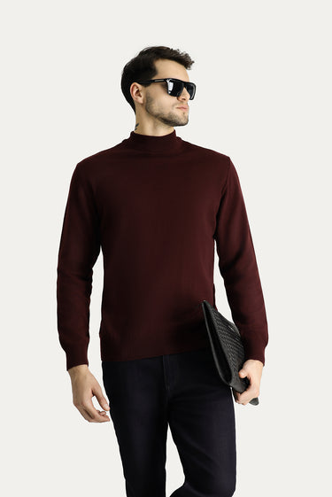  Koyu Bordo Yarım Balıkçı Yaka Slim Fit Dar Kesim Pamuklu Triko Kazak