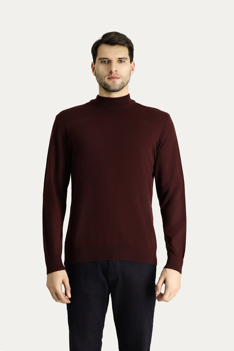 Koyu Bordo Yarım Balıkçı Yaka Slim Fit Dar Kesim Pamuklu Triko Kazak