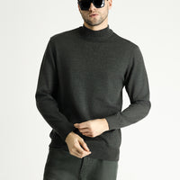 Koyu Antrasit Yarım Balıkçı Yaka Slim Fit Dar Kesim Pamuklu Triko Kazak