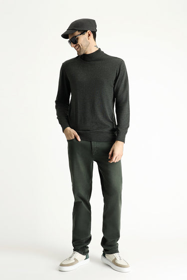  Koyu Antrasit Yarım Balıkçı Yaka Slim Fit Dar Kesim Pamuklu Triko Kazak