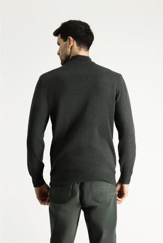  Koyu Antrasit Yarım Balıkçı Yaka Slim Fit Dar Kesim Pamuklu Triko Kazak