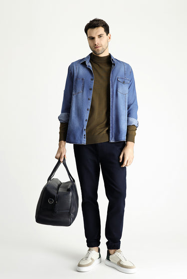 Orta Vizon Yarım Balıkçı Yaka Slim Fit Dar Kesim Pamuklu Triko Kazak