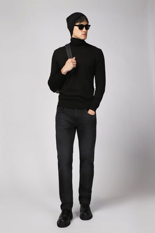  Siyah Balıkçı Yaka Regular Fit Pamuklu Triko Kazak