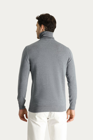  Orta Gri Melanj Balıkçı Yaka Regular Fit Pamuklu Triko Kazak