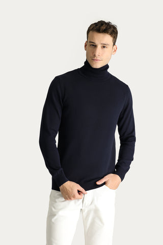  Koyu Lacivert Balıkçı Yaka Regular Fit Pamuklu Triko Kazak