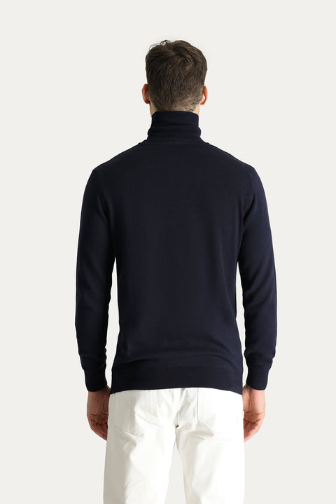 Koyu Lacivert Balıkçı Yaka Regular Fit Pamuklu Triko Kazak