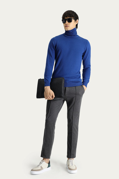 Indigo Turtleneck Regular Fit Cotton Knit Sweater