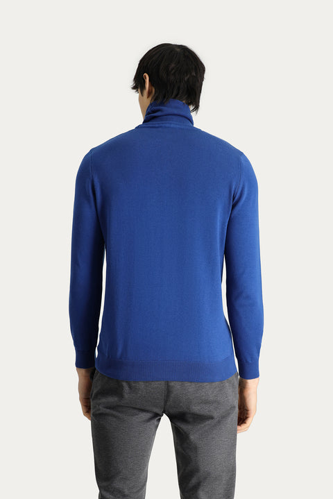Indigo Turtleneck Regular Fit Cotton Knit Sweater