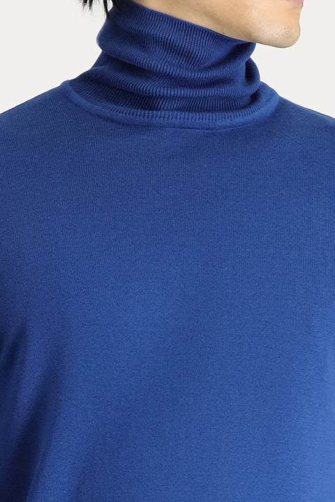 Indigo Turtleneck Regular Fit Cotton Knit Sweater