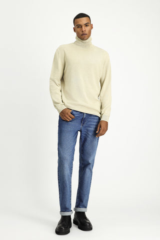  Orta Bej Balıkçı Yaka Regular Fit Pamuklu Triko Kazak