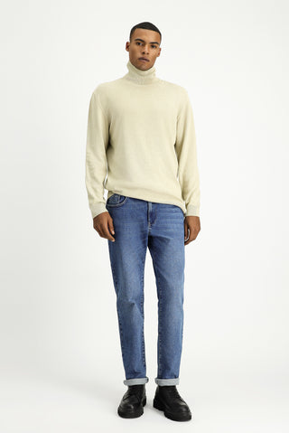  Orta Bej Balıkçı Yaka Regular Fit Pamuklu Triko Kazak