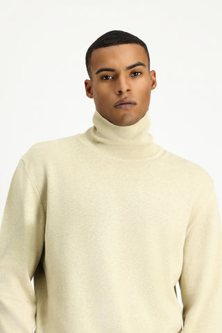  Orta Bej Balıkçı Yaka Regular Fit Pamuklu Triko Kazak