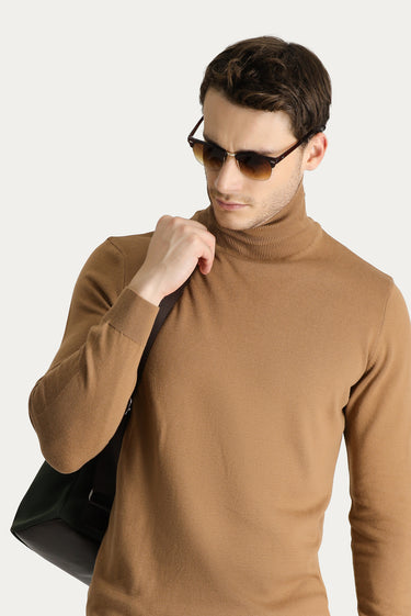  Camel Balıkçı Yaka Regular Fit Pamuklu Triko Kazak